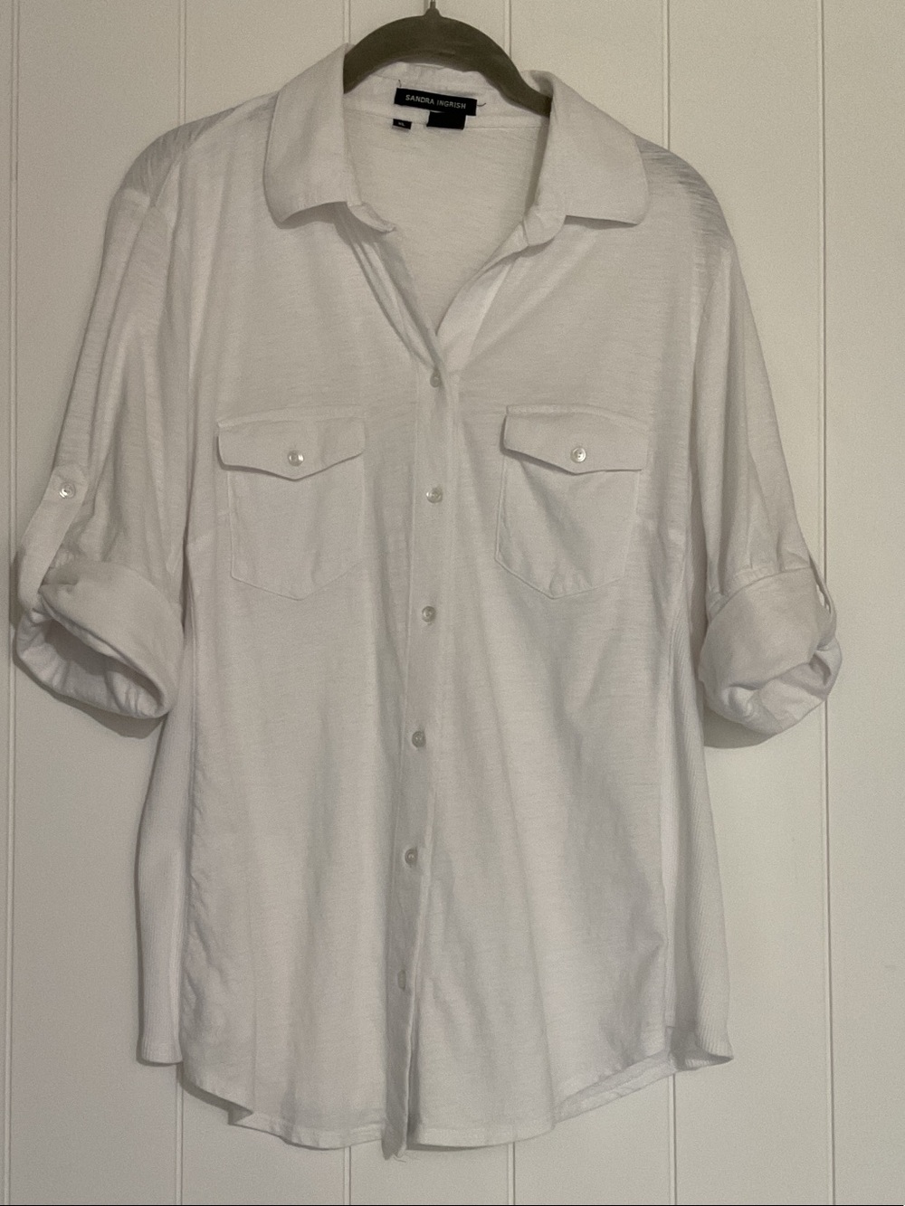 Sandra Ingrish White Button-Down Shirt with Roll Tabs